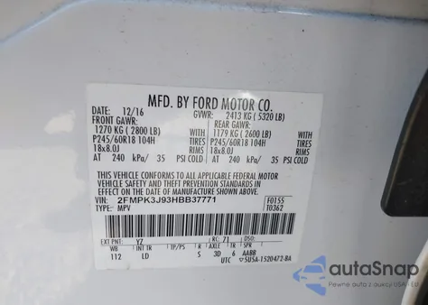 2017 Ford Edge Sel z USA, uszkodzony, nr VIN 2FMPK3J93HBB37771